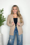 Taupe Long Sleeve Pleated Blazer