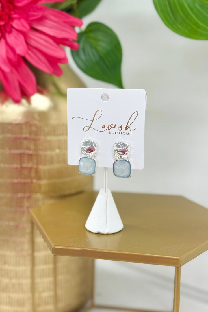 Icy Blue and Silver 15mm Stone & Metal Double Earrings - Lavish Boutique Accessories