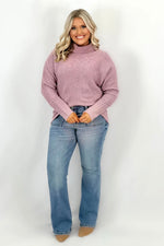 Pink Ribbed Turtleneck Pullover Sweater