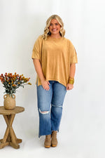 Taupe Mineral Wash Short Sleeve Top