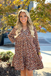 Brown Mix Corduroy Collared Floral Dress