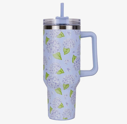 Tumbler with a multicolor hydrangea illusion print