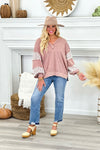 Light Mauve Mineral Washed Floral Detailed Top