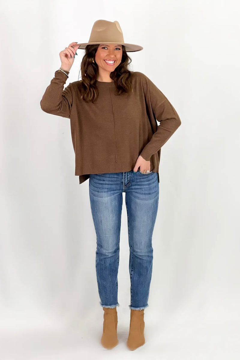 Brown Extended Shoulder Sweater