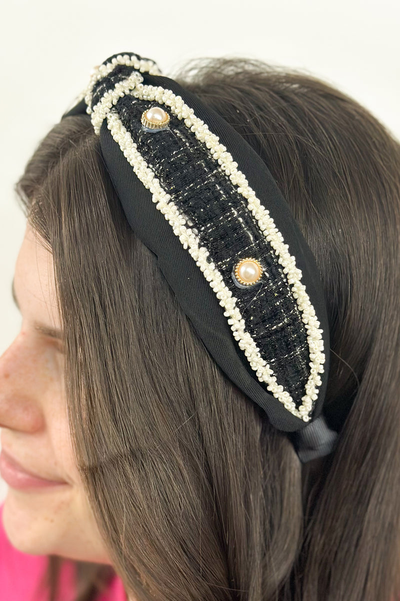 Black and Cream Pearl & Pattern Headband