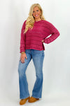 Raspberry Knitted Textured Long Sleeve Top