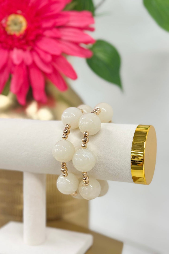 Ivory and Gold 2 Row Marble Ball Bracelet - Lavish Boutique Accessories