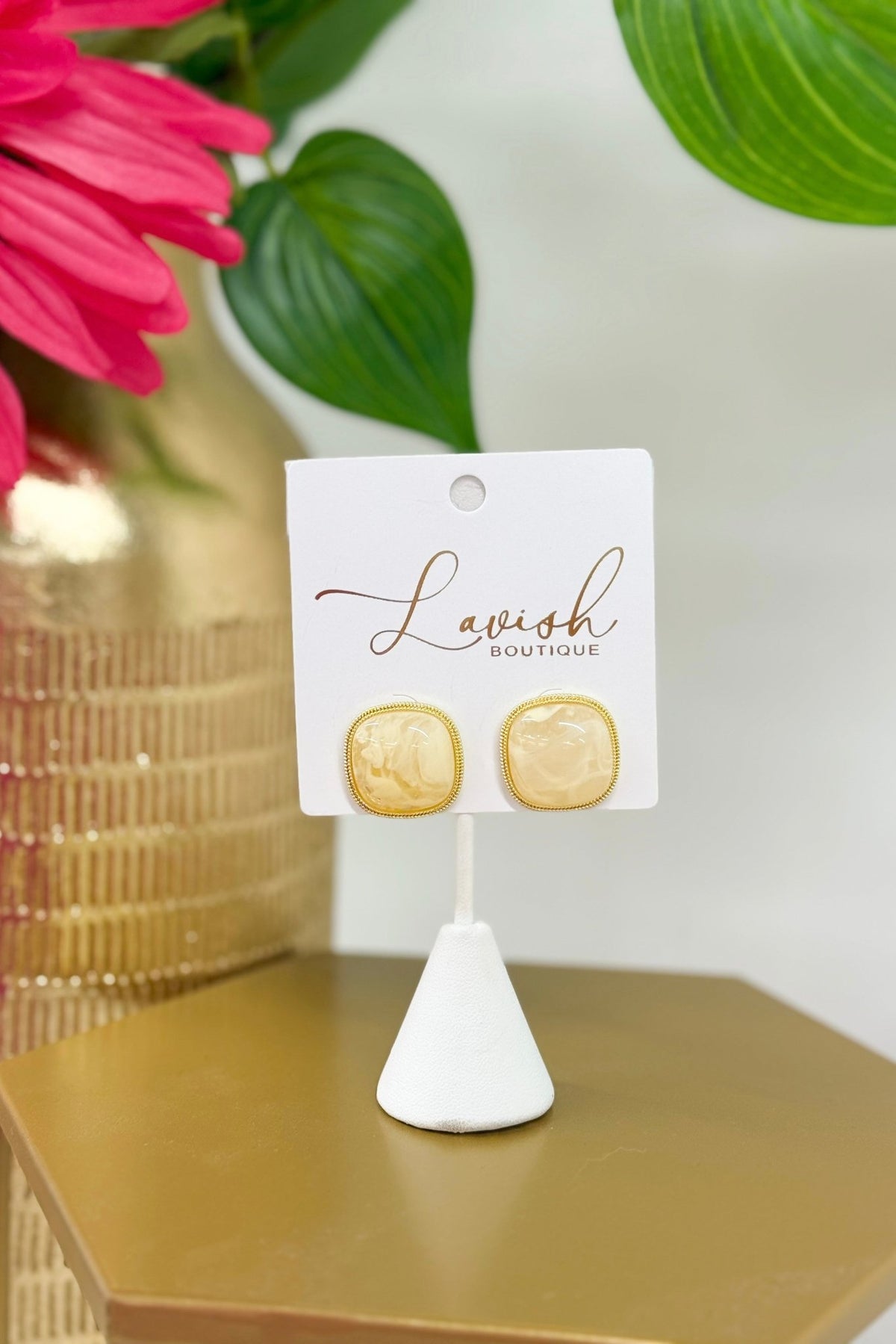 Ivory and gold marble stone drop earrings