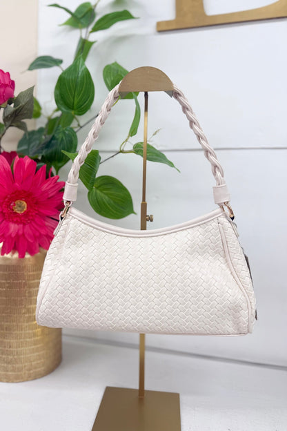 Ivory woven bag with braided handles