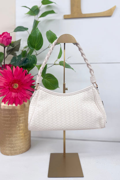Woven ivory bag with braided straps