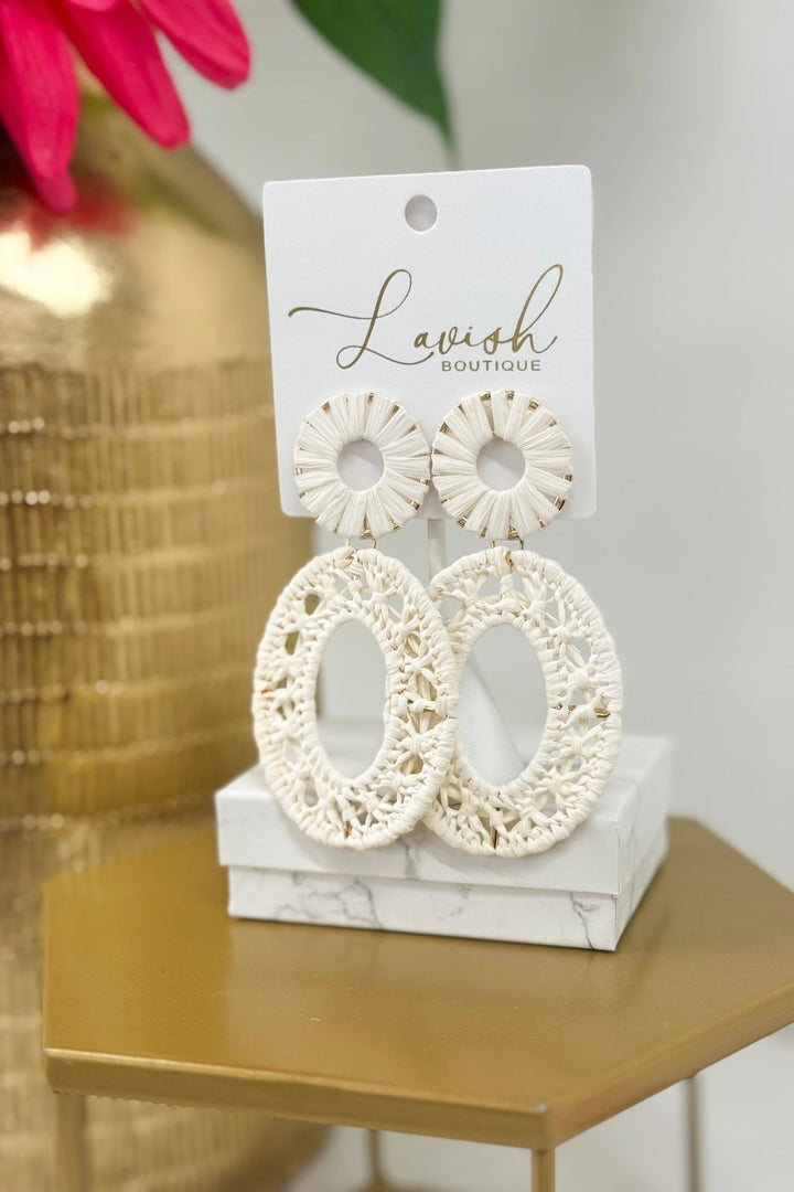 Ivory raffia oval drop earrings