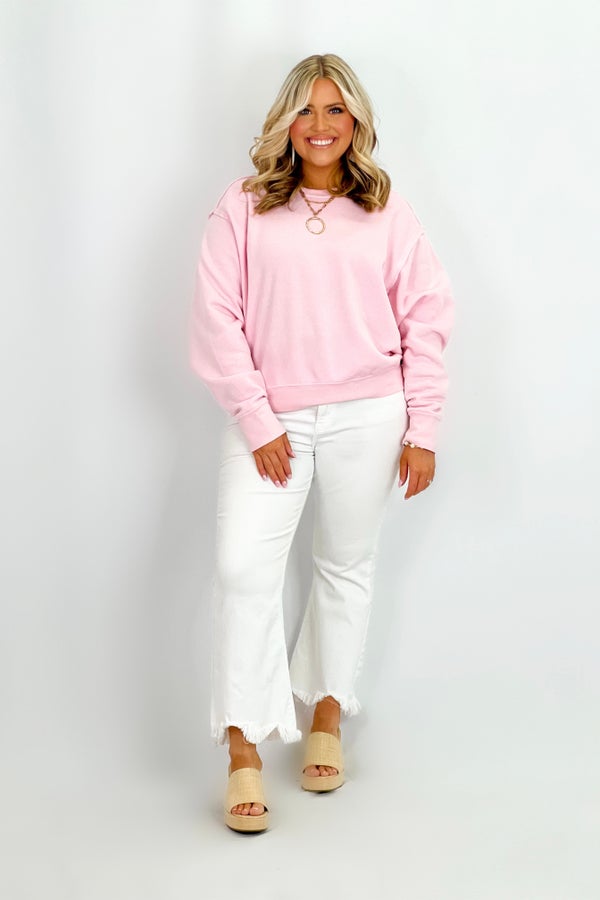 Soft Pink Exposed Seam Sweatshirt Top