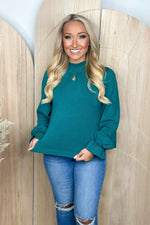 Alpine Green Ruffle Neck Long Sleeve Sweater