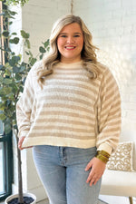 Taupe and Sand Striped Batwing Sleeve Sweater