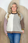 Ivory and Mauve Color Block Sweater