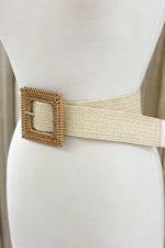 Ivory Square Buckle Straw Belt