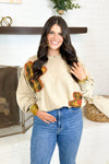 Light Mocha Long Sleeve Flower Patch Detail Top