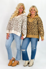 Camel Half Zip Leopard Print Sweater