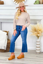 Taupe Round Neck Knit Long Sleeve Top