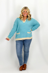 Tuscan Blue Long Sleeve Color Mix Sweater