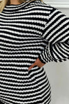 Black Striped Knit Lantern Sleeve Top