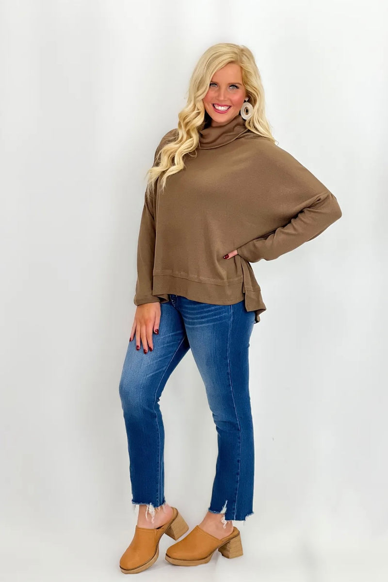 Mocha Long Sleeve Turtleneck Knit Top