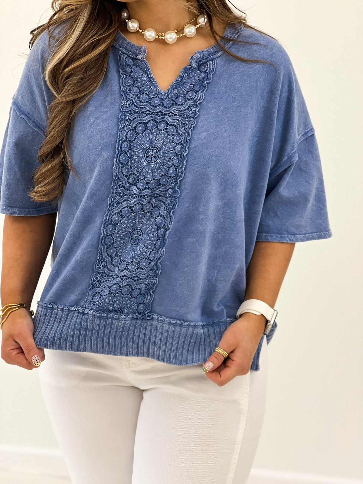 Washed blue boho blouse with a soft drape