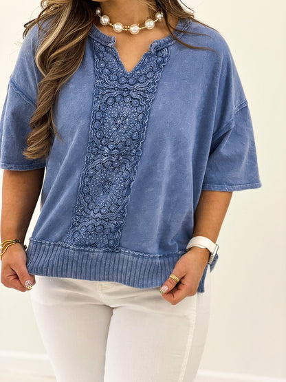 Washed blue boho blouse with a soft drape