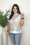 Silver Ruffle Sleeve Shimmer Top