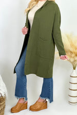 Olive Solid Collared Cardigan