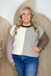 Ivory and Mauve Color Block Sweater