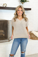 Taupe V-Neck Two Tone Sweater Vest