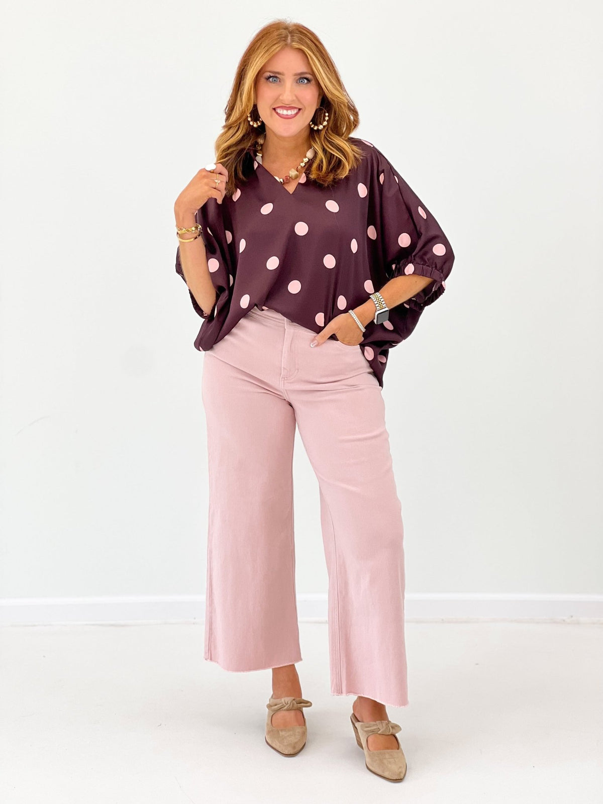 Collared shimmer blouse with a soft drape