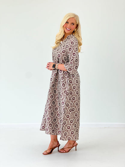 Jodifl Floral V-Neck Collar Quarter Sleeve Maxi Dress - Lavish Boutique04-DRESSES
