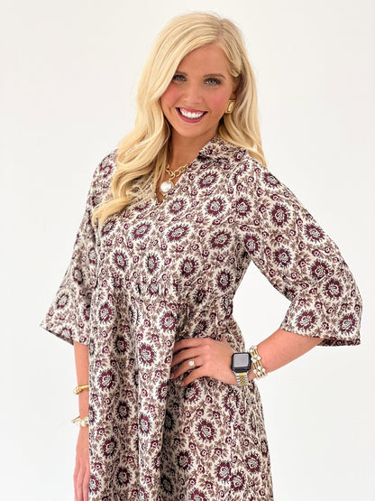 Jodifl Floral V-Neck Collar Quarter Sleeve Maxi Dress - Lavish Boutique04-DRESSES
