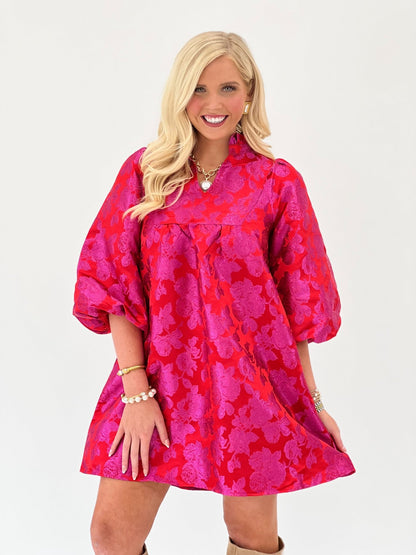 Jodifl Floral V-Neck Ruffle Collar Bubble Sleeve Dress - Lavish Boutique04-DRESSES