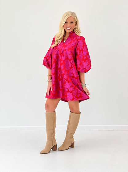 Jodifl Floral V-Neck Ruffle Collar Bubble Sleeve Dress - Lavish Boutique04-DRESSES
