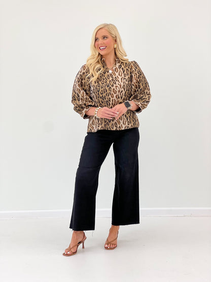 Metallic flecked leopard print top in toffee