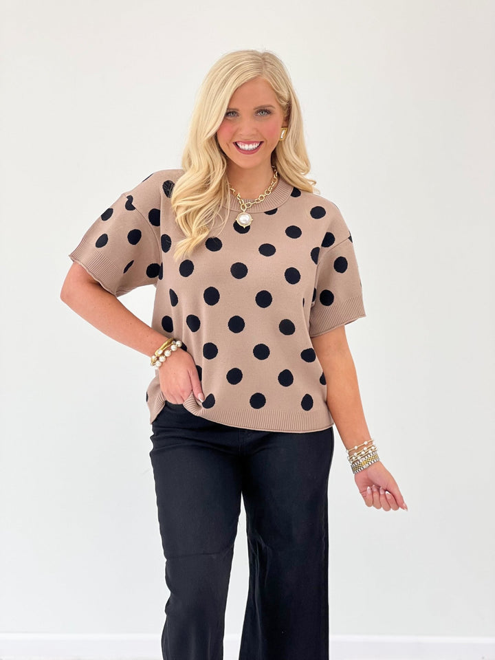 Jodifl Polka Dot Short Sleeve Sweater Top - Lavish Boutique01-TOPS