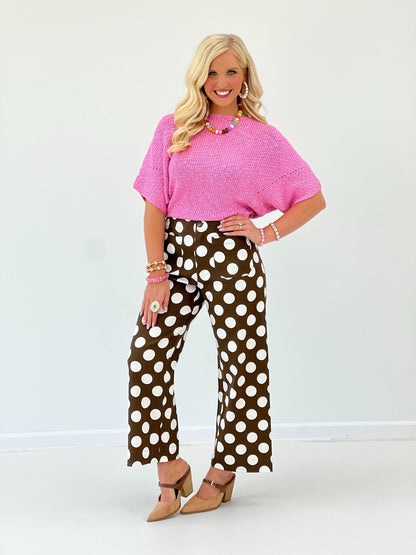 Wide leg polka dot pants with a high waist