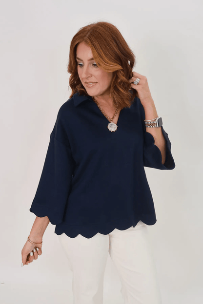 Jodifl Scuba Scallop Hem Top - Lavish Boutique01-TOPS