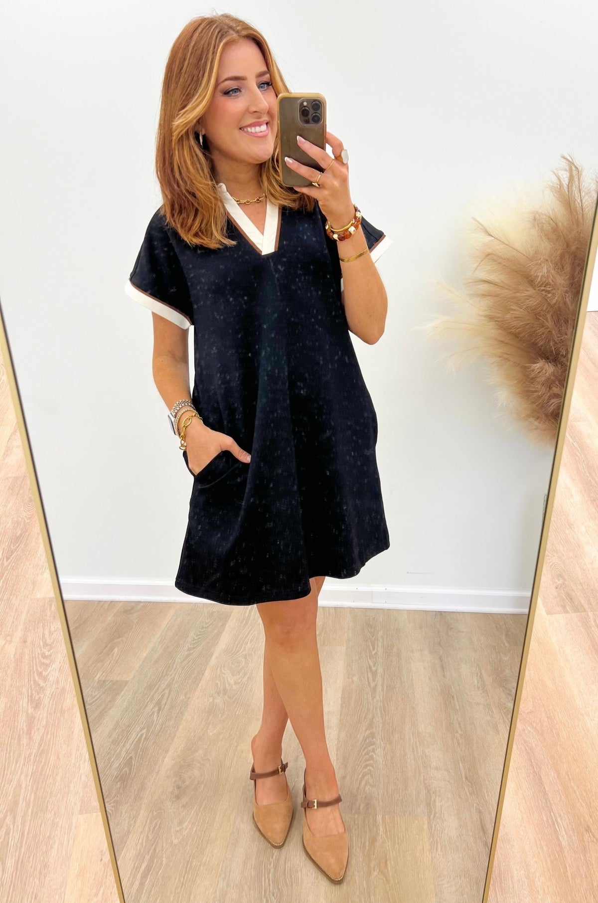 Jodifl V Neck Collared Dress - Lavish Boutique04-DRESSES