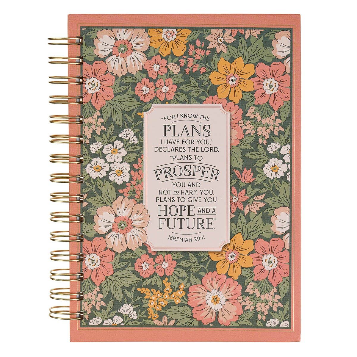Pink floral spiral journal lettered I Know The Plans, Jeremiah 29:11