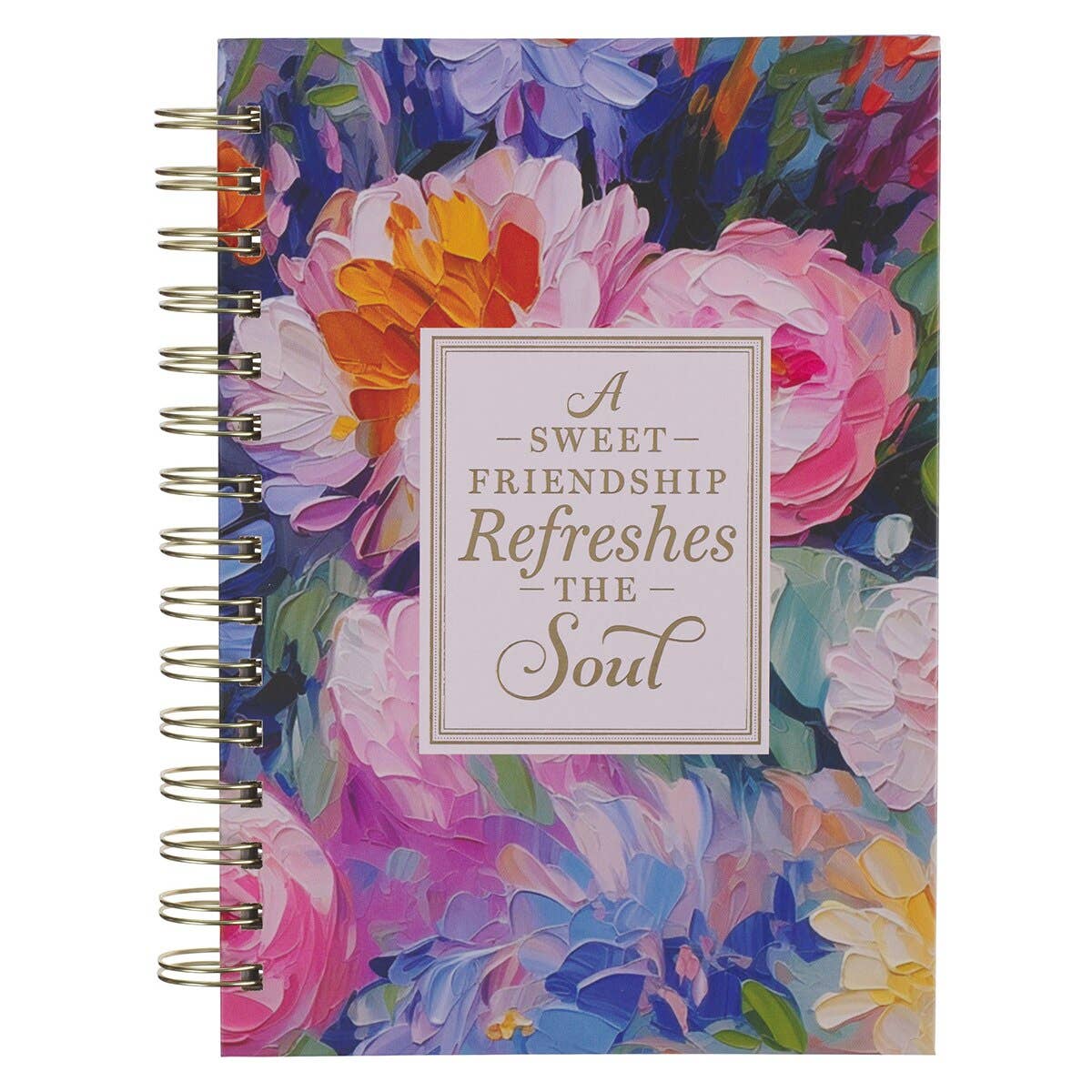 Wirebound journal with multicolor painted florals and Sweet Friendship lettering