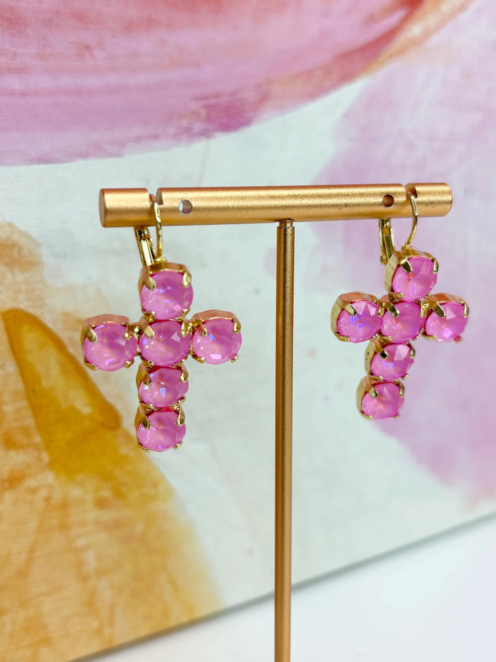 Joyful Gems Cross Earring - Lavish Boutique09-JEWELRY