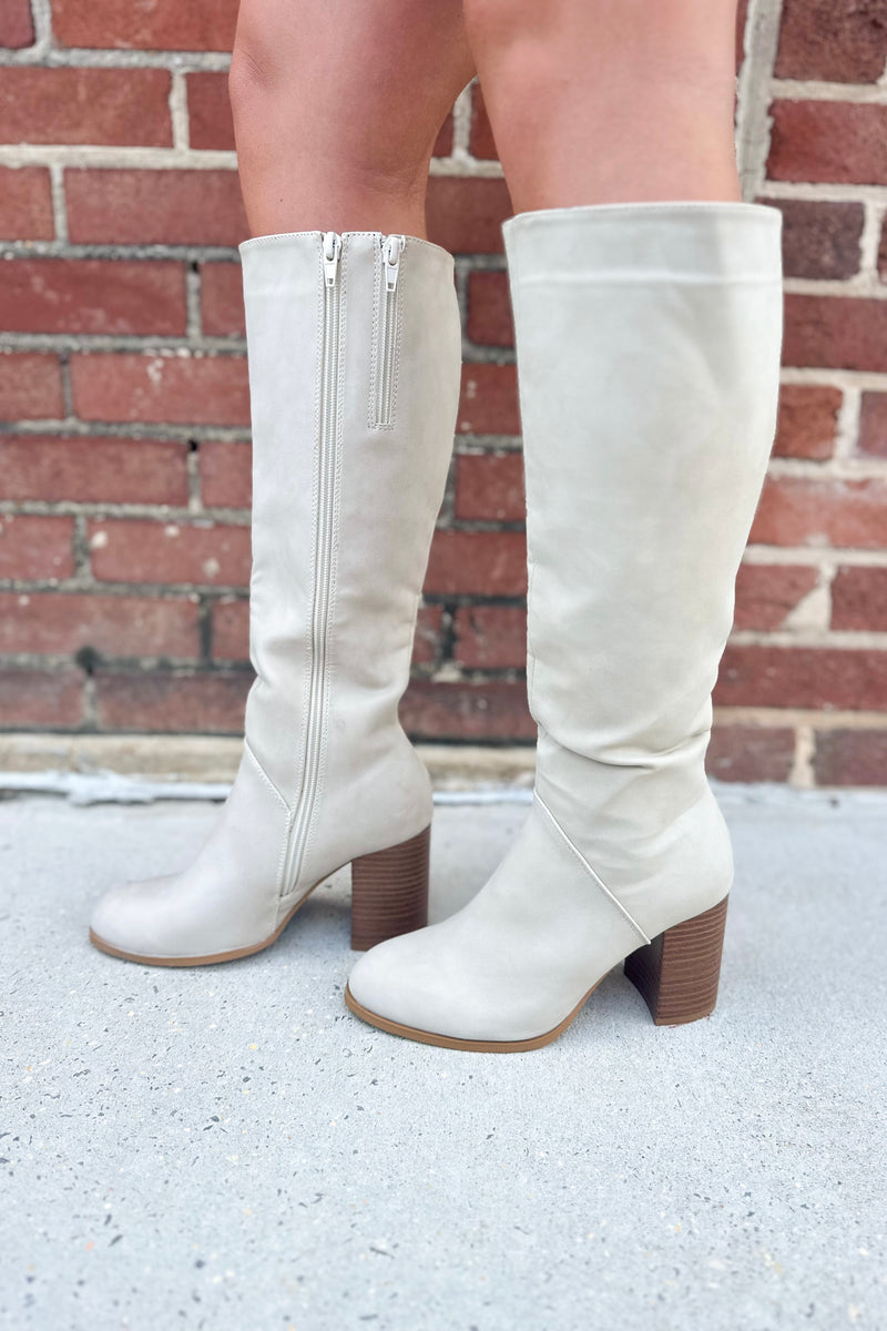 Nude Pleather Knee High Boots
