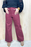 Maroon Straight Wide Leg Pants