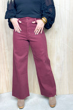 Maroon Straight Wide Leg Pants