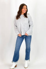 Heather Grey Checkered Mock Neck Sweater