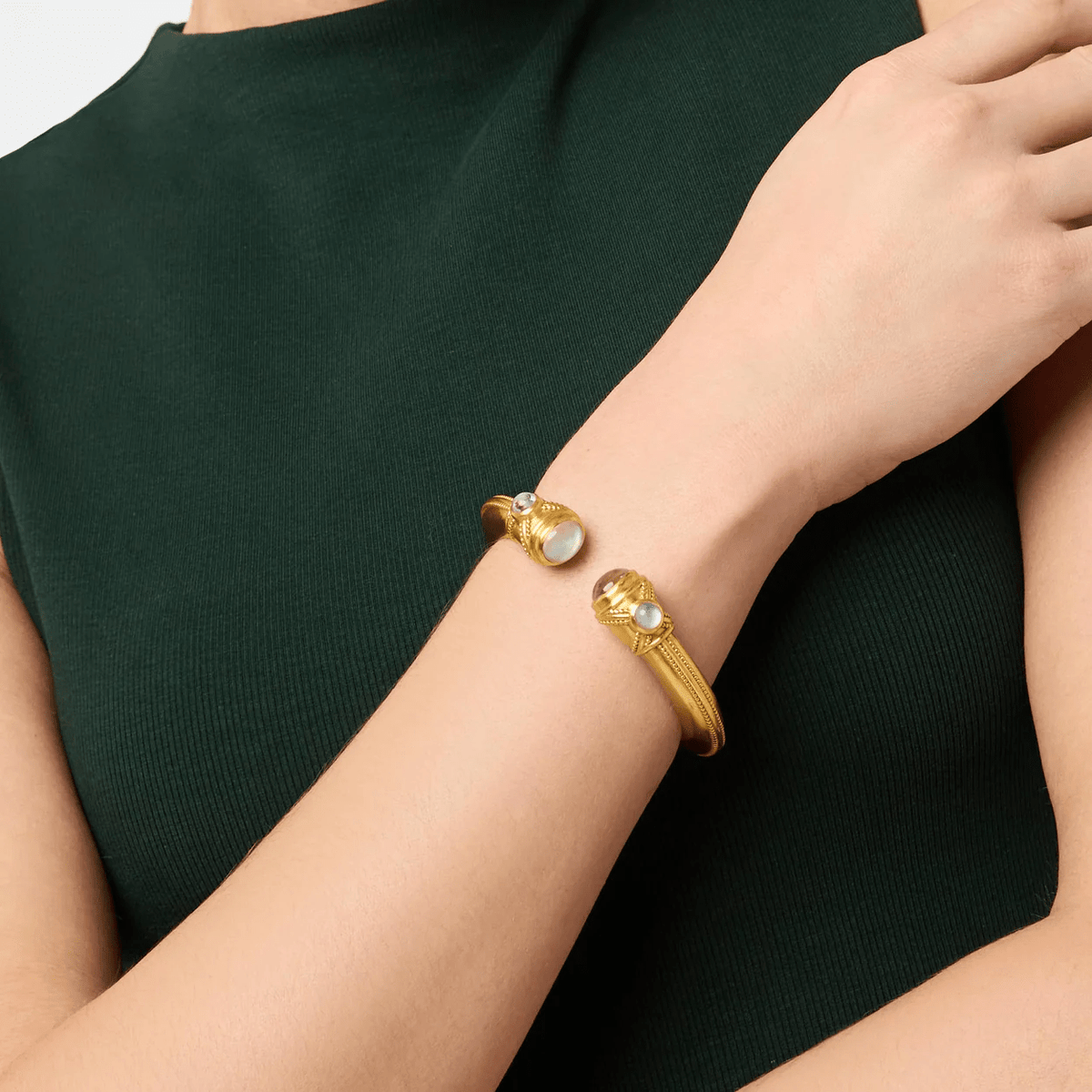 Cabochon set gold demi cuff bracelet
